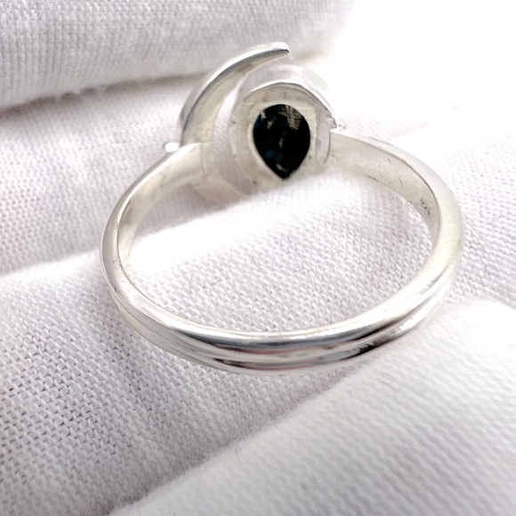 Genuine Copper Turquoise .925 Sterling Silver Moon Teardrop Ring - Picture 9 of 15
